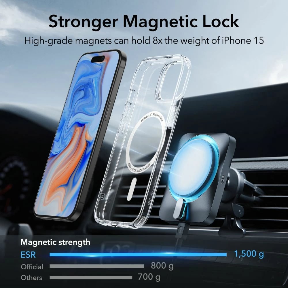 Mbështjellës ESR Classic Hybrid HaloLock me MagSafe për iPhone 15, Transparent