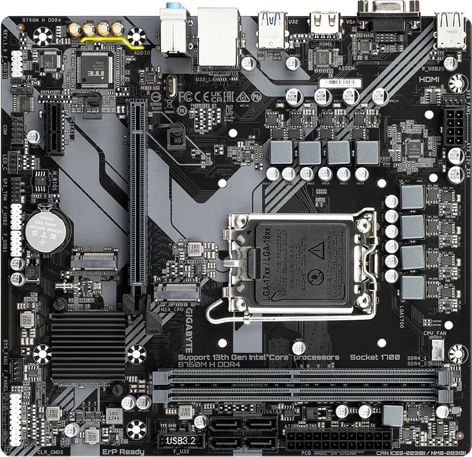 Pllakë amë Gigabyte B760M H DDR4, Intel Core 14th Gen, 64 GB, LGA 1700