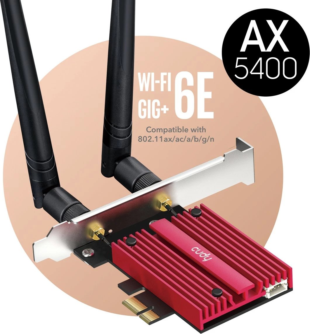 Kartë rrjeti Wi‑Fi PCIe, Cudy WE3000S, AX5400 Tri‑Band, Bluetooth 5.2, Intel AX210