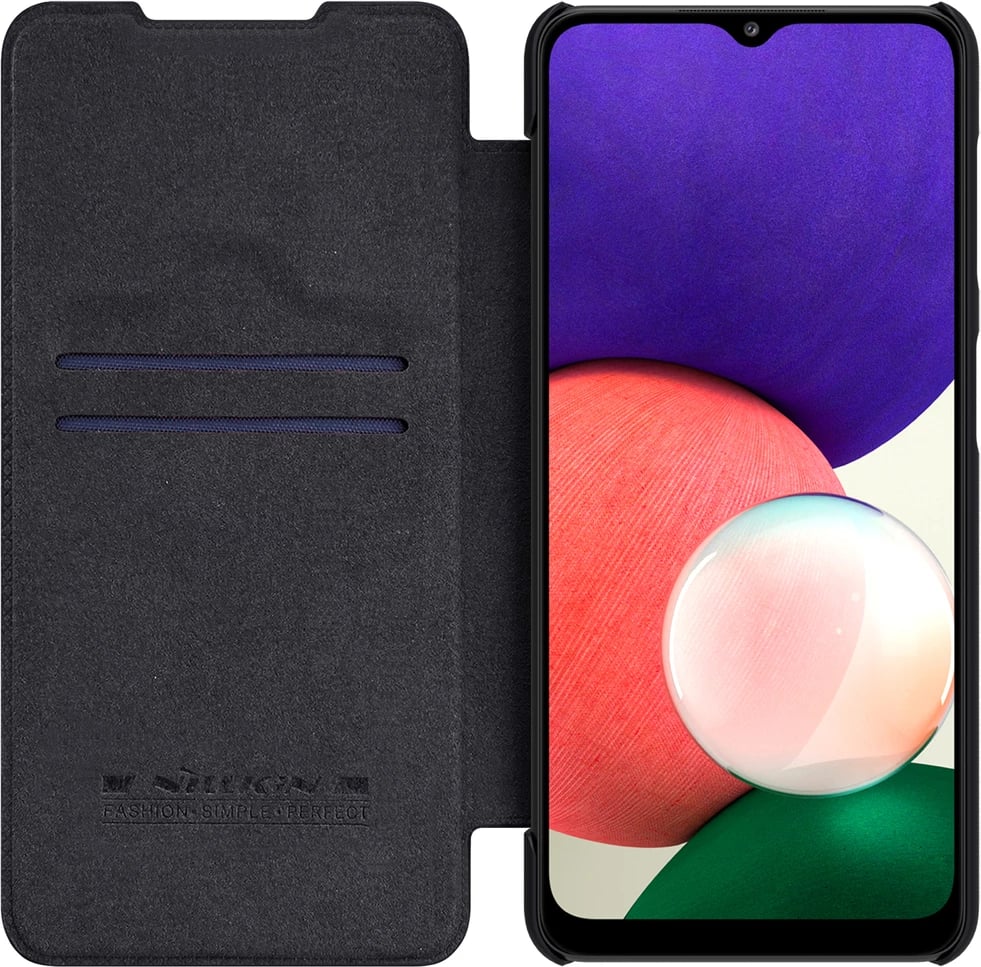Mbështjellës Nillkin Qin për Samsung Galaxy A22 4G, lëkurë ekologjike, i zi