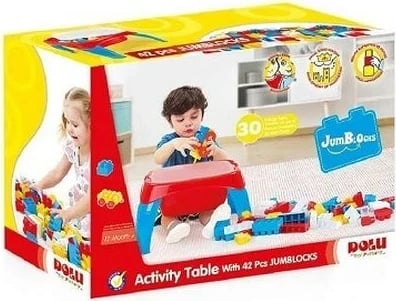 Tavolinë aktiviteti për fëmijë me blloqe ndërtimi, No name, 251388, 42 copë