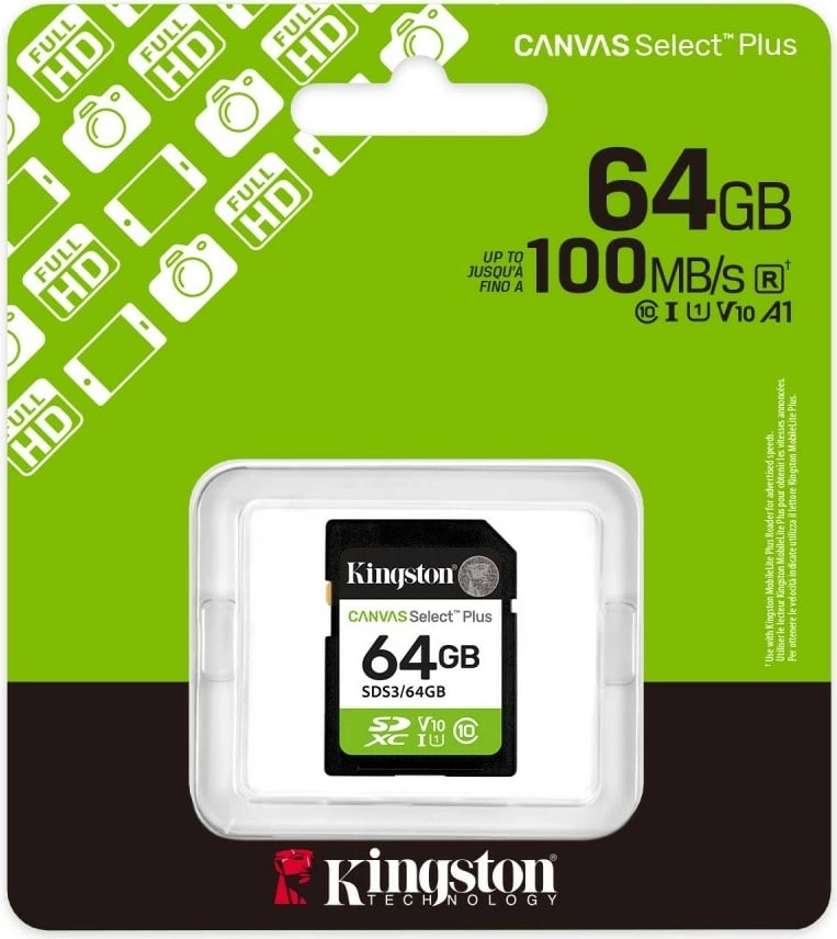 Kartelë memorie Kingston Canvas Select Plus Gen3, 64GB, SDXC, Class10, UHS-I