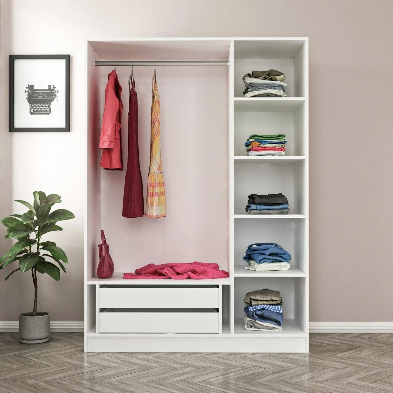 Dollap Skye Decor, ngjyrë e bardhë, 135x210x52 cm