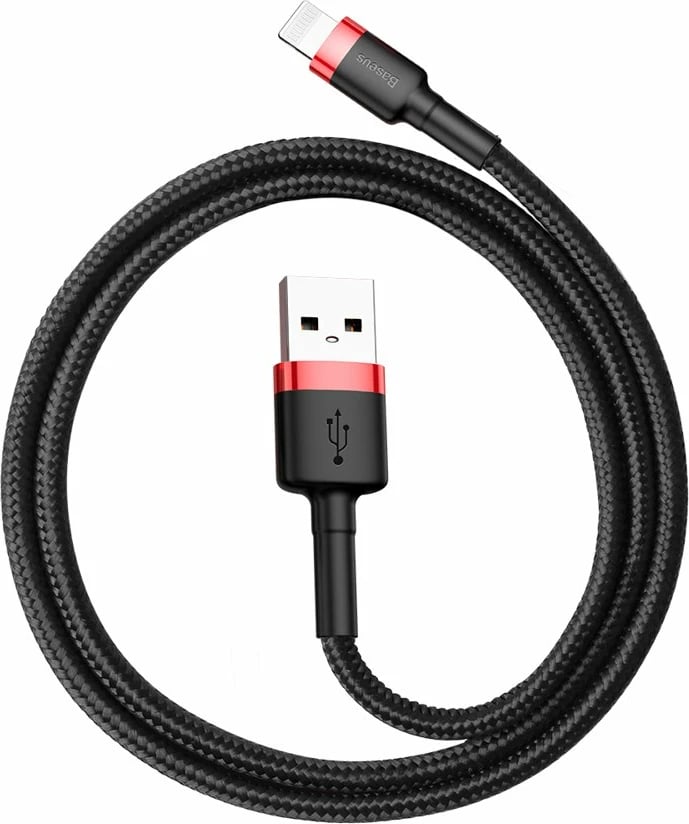 Kabllo Baseus Cafule CALKLF-A19, USB-A në Lightning, 0.5m, 2.4A, e zezë/kuqe