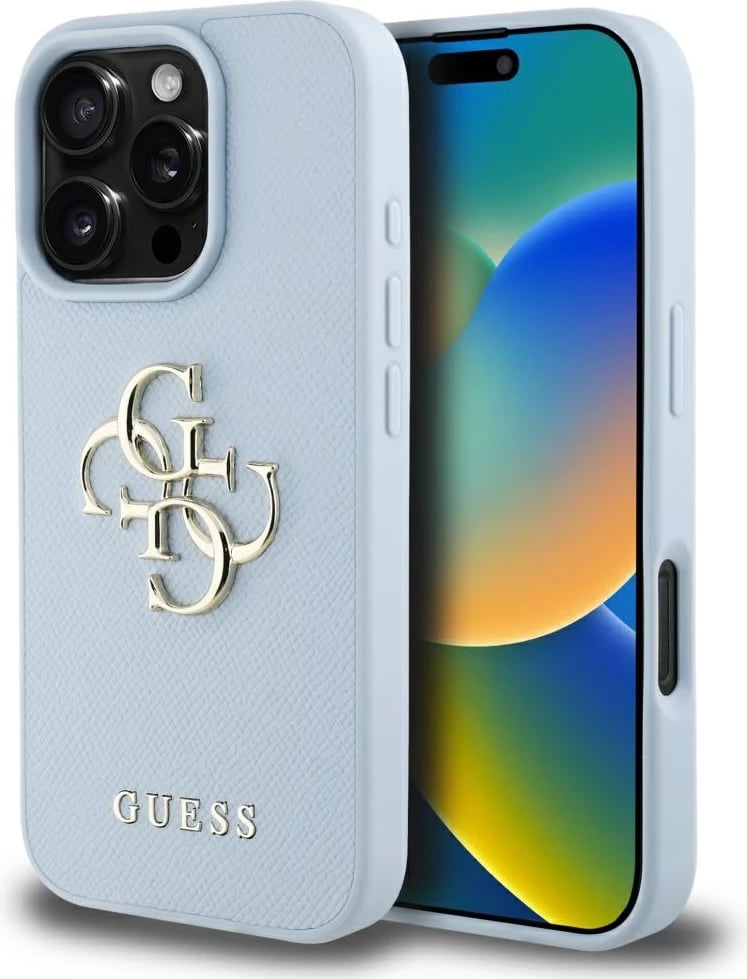 Mbështjellës Guess Grained Big 4G Logo Small Classic Logo për iPhone 16 Pro, kaltër