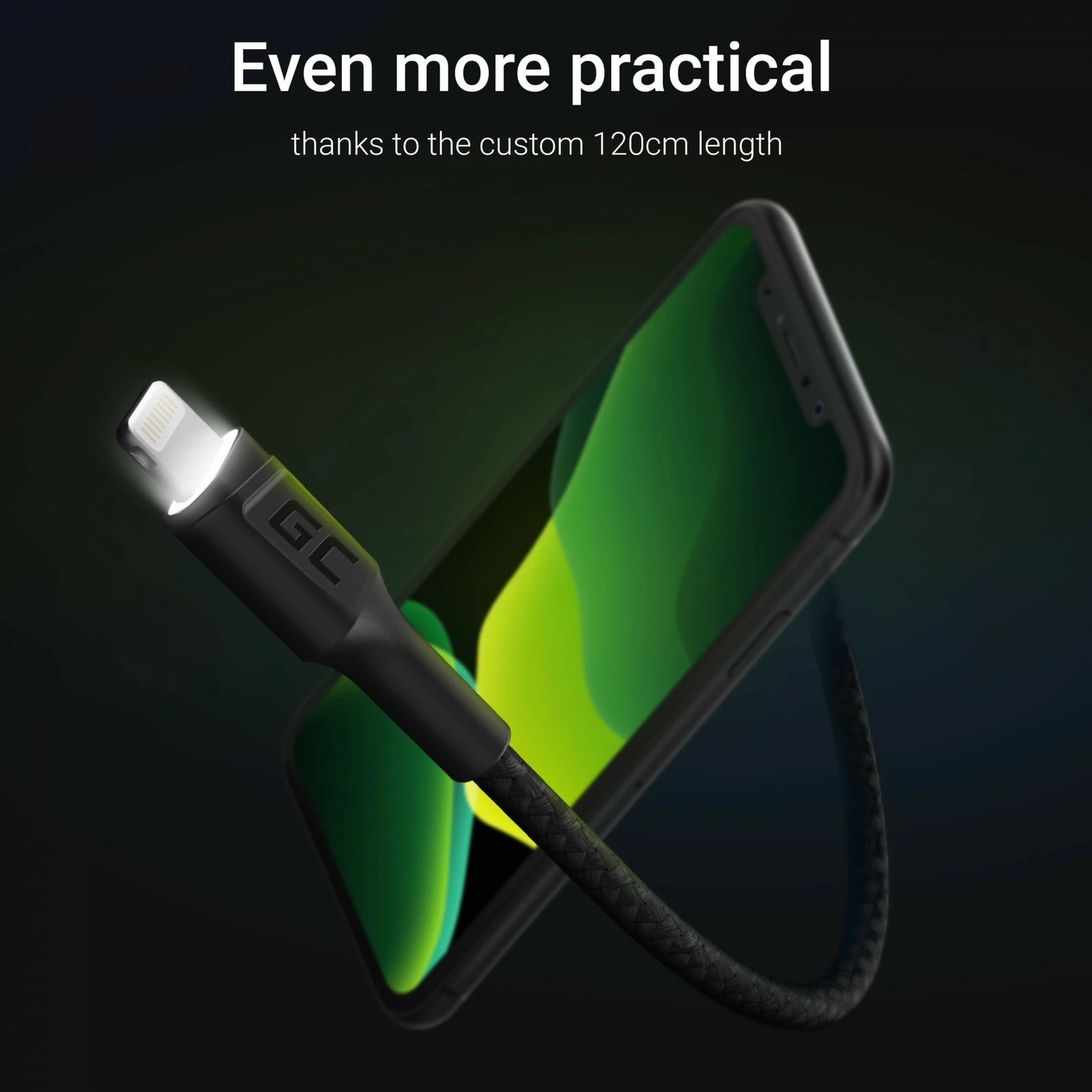 Kabllo Green Cell KABGC05, 1.2 m, Lightning, USB A, Mashkull, Mashkull, E zezë