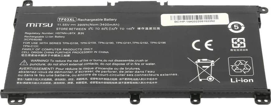 Bateri laptopi Mitsu për HP Pavilion 14 15, 3400 mAh, 11.55V, e zezë