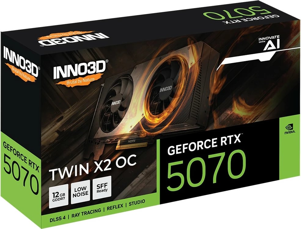 Kartelë grafike Inno3D GeForce RTX 5070 TWIN X2 OC, 12 GB, PCI Express 5.0, e zezë dhe gri