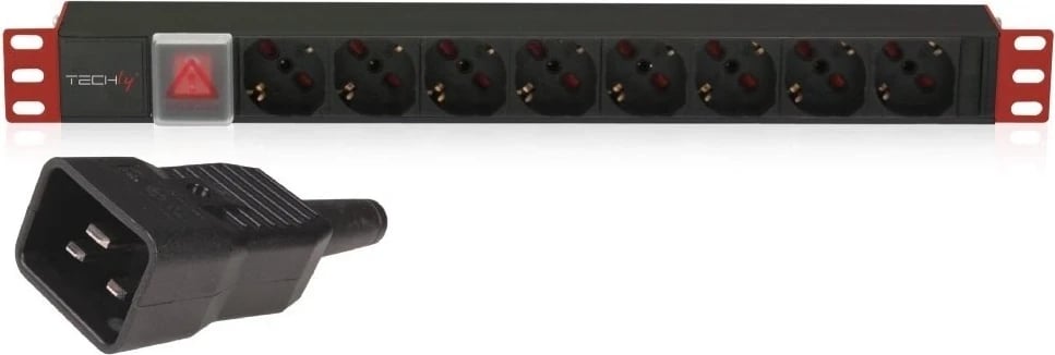 Shirit fuqie për kabinet Techly, 102635, 1U, me 8 priza Schuko dhe kabllo 3m C20