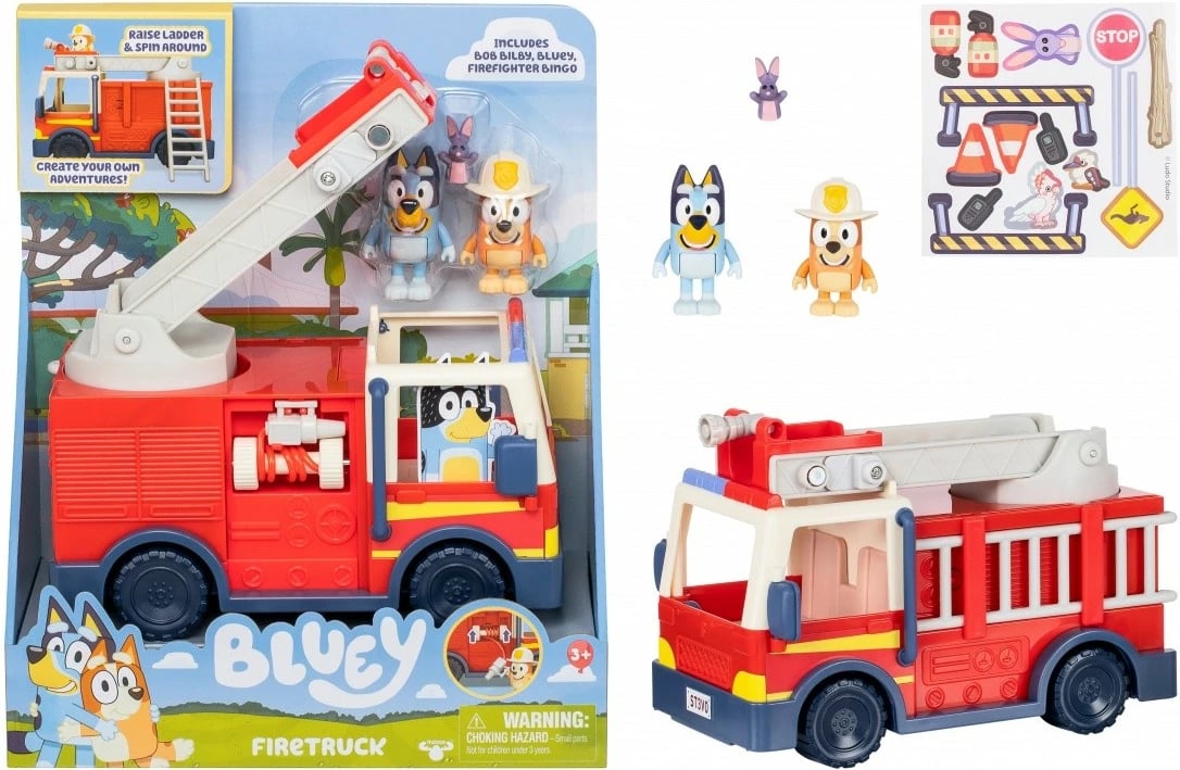 Set figurina Bluey me kamion zjarri, Tm Toys, BLU17610, plastikë, për fëmijë, shumëngjyrësh