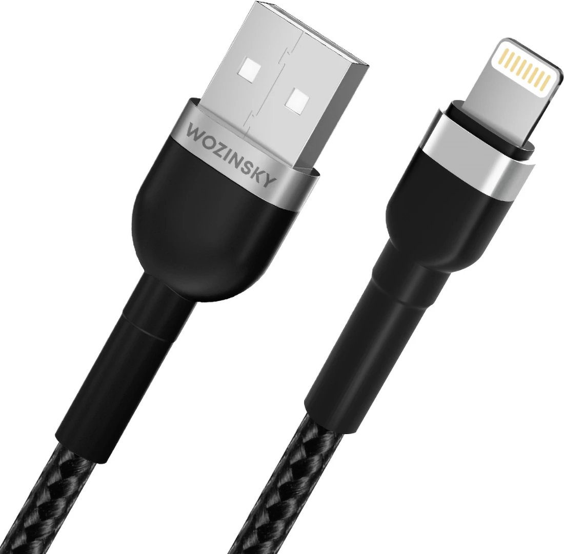 Kabllo karikimi Wozinsky WNBAL2, USB-A në Lightning, 2 m, Najlon, E zezë