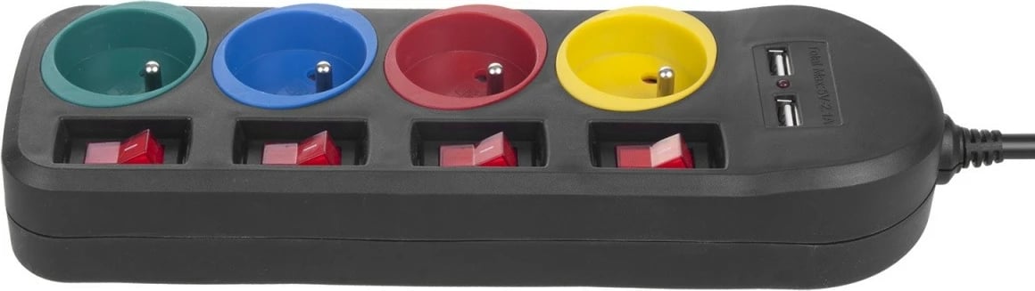 Listë elektrike Maclean MCE229B me 4 dalje + 2xUSB, e zezë