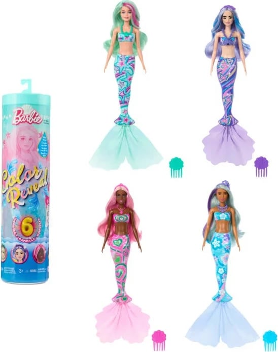 Kukull Barbie Color Reveal sirenë, Mattel HRK12, me surpriza, për vajza