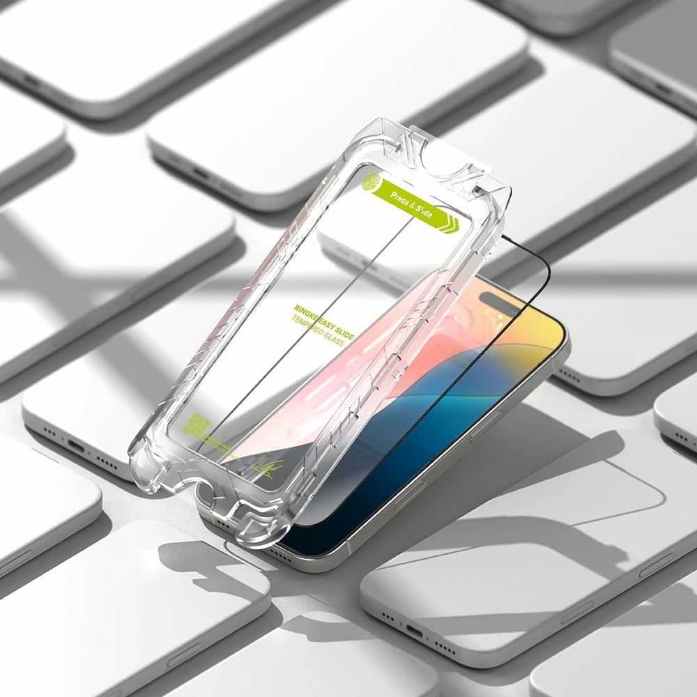 Xham mbrojtës për ekran, Ringke Easy Slide, për iPhone 16 Pro, 2-pack, Kornizë e zezë