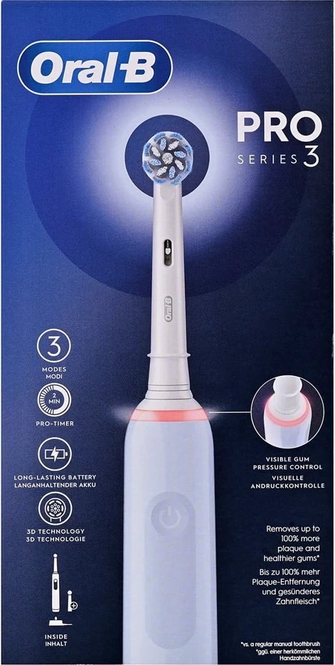 Furçë dhëmbësh elektrike Braun Oral-B Pro 3 Pro3 3000, për të rritur, 2 koka, e zezë/blu