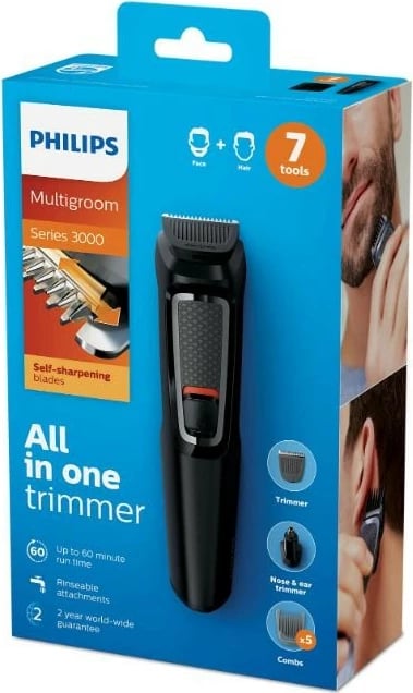 Trymer Philips Multigroom Series 3000 MG3720/15, 7 në 1, i zi