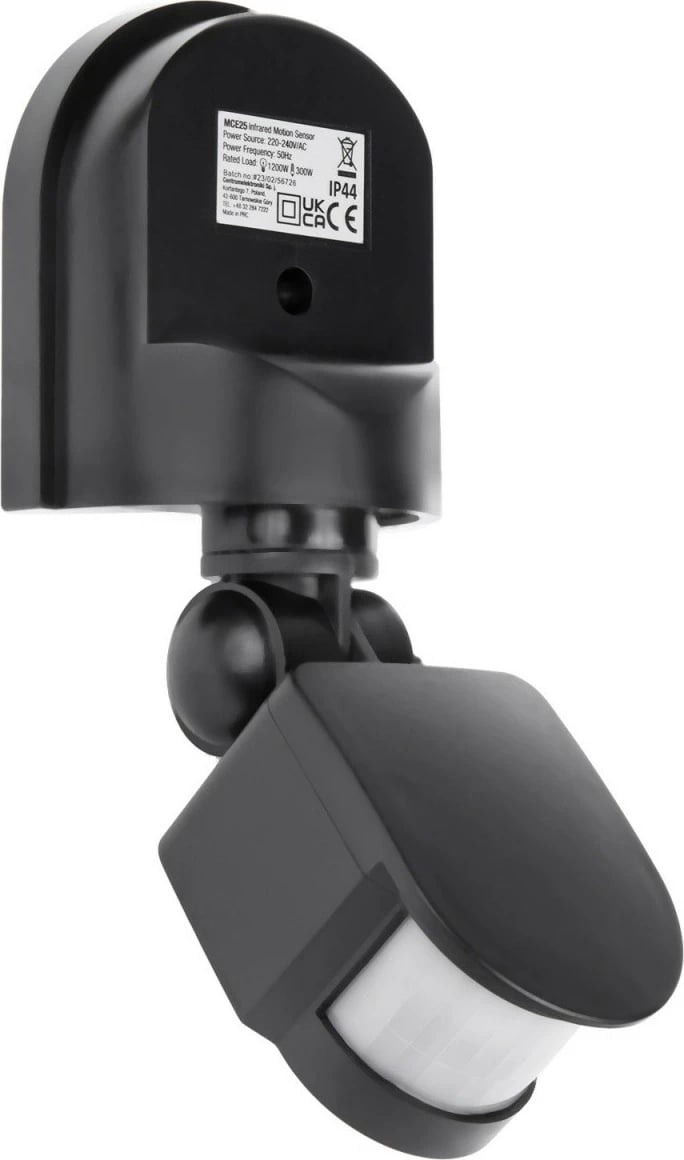 Sensor lëvizjes dhe muzgut, Maclean MCE25GR, 180°, 5-12 m, IP44, e zezë
