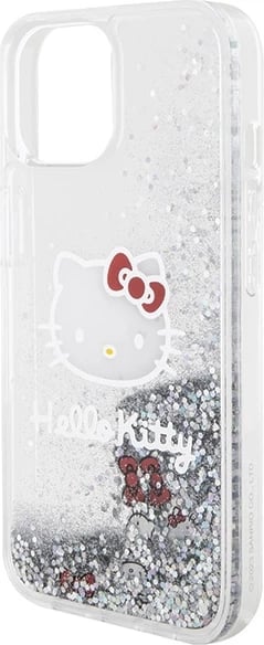 Mbështjellës Hello Kitty Liquid Glitter Charms Kitty Head për iPhone 14, argjend