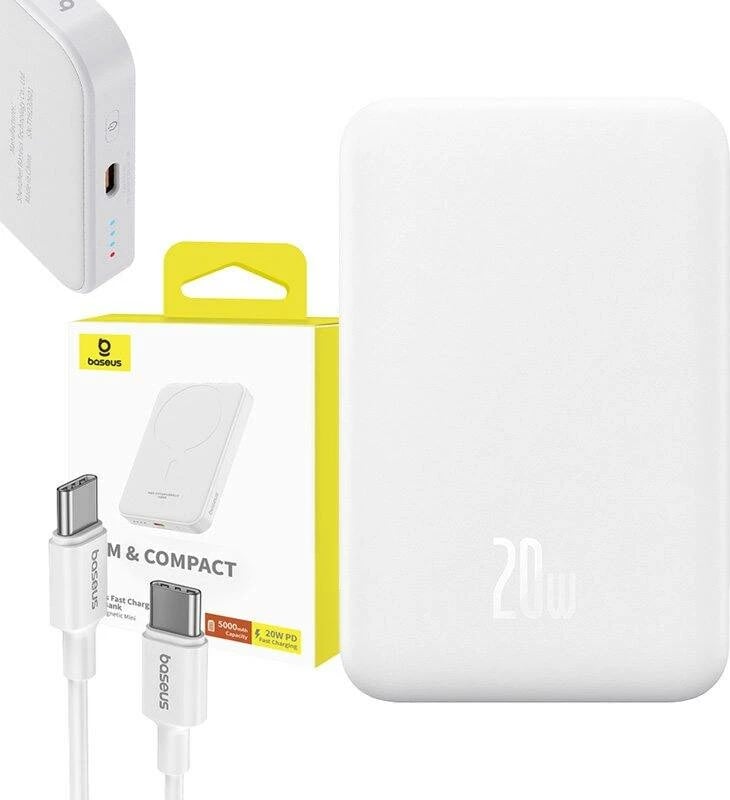 Powerbank Baseus P10022107223-00, 5000mAh, USB-C 20W, i bardhë