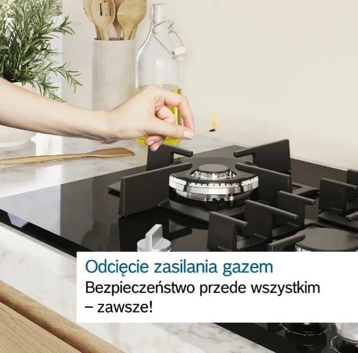 Pianurë gaz Bosch POH6B6K30, 4 zona, xham, e zezë