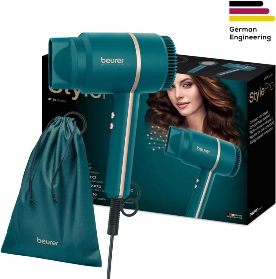 Tharëse flokësh Beurer HC35 Ocean, 2000 W, 3 nivele, jonizim, Kaltër-turkeze Tharëse flokësh Beurer HC35 Ocean, 2000 W, 3 nivele, jonizim, Kaltër-turkeze