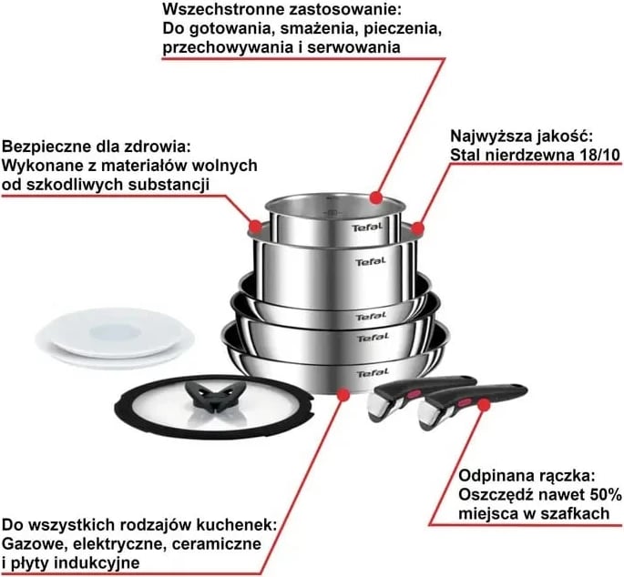 Set tenxheresh dhe tiganësh Tefal Ingenio Emotion L897SA74, 10 pjesë, çelik inoks, Titanium