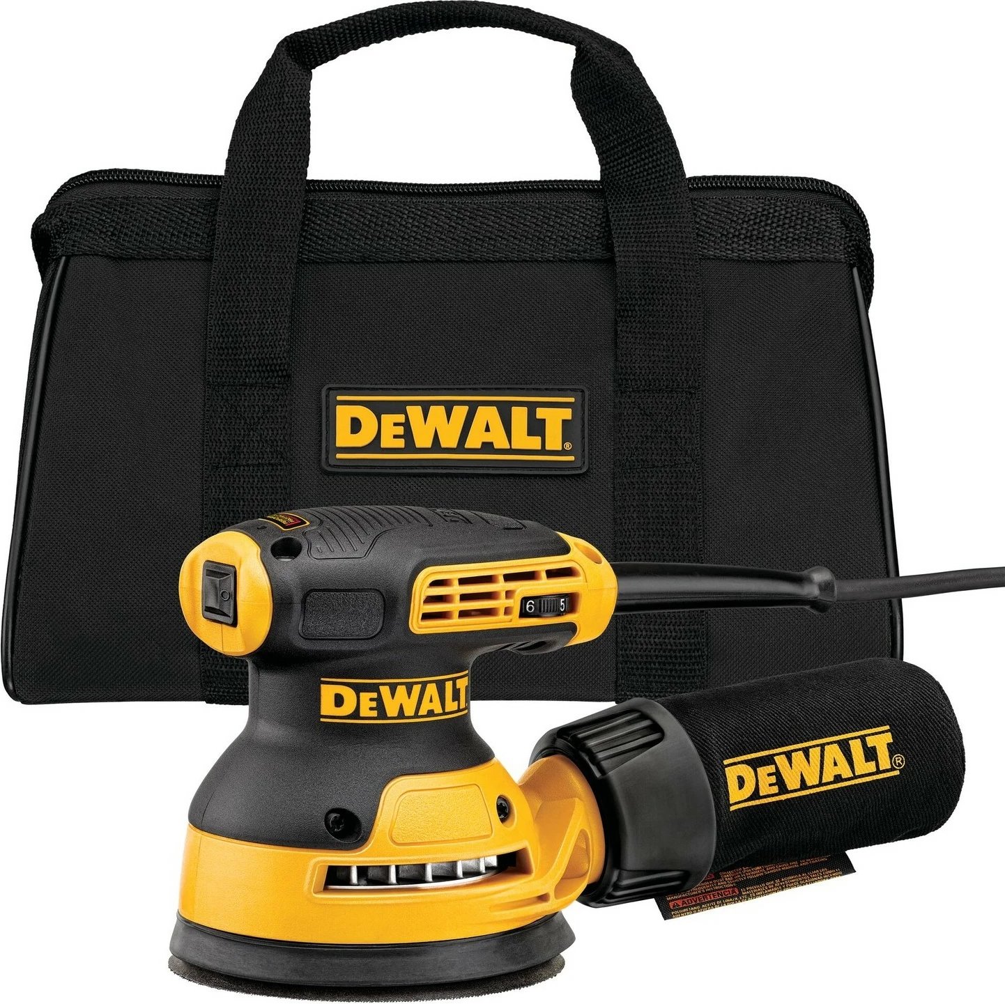Lëmues orbital DeWALT 125mm 280W, zi/verdhe Lëmues orbital DeWALT 125mm 280W, zi/verdhe