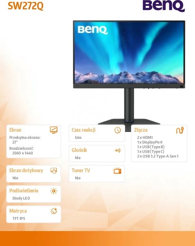 Monitor BenQ SW272Q, 27", 2K, IPS, 60Hz, i zi