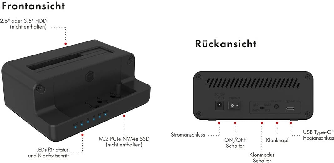 Kasë e jashtme ICY BOX IB-2914MSCL-C31, për HDD/SSD 2.5/3.5/M.2, USB 3.2 Gen 2, e zezë