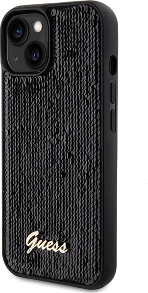 Mbështjellës Guess Sequin Script Metal për iPhone 13/14/15, i zi