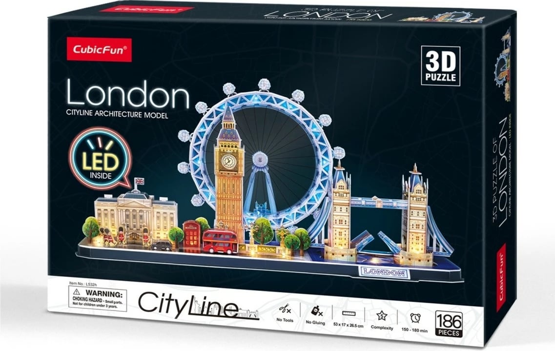 Puzzle 3D Cubic Fun Cityline London LED, 186 pjesë