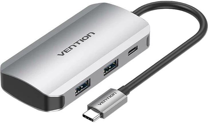 Kasë USB-C Vention TNBHB, 5-në-1, 4x USB 3.0, PD 100W, 15cm, Gri