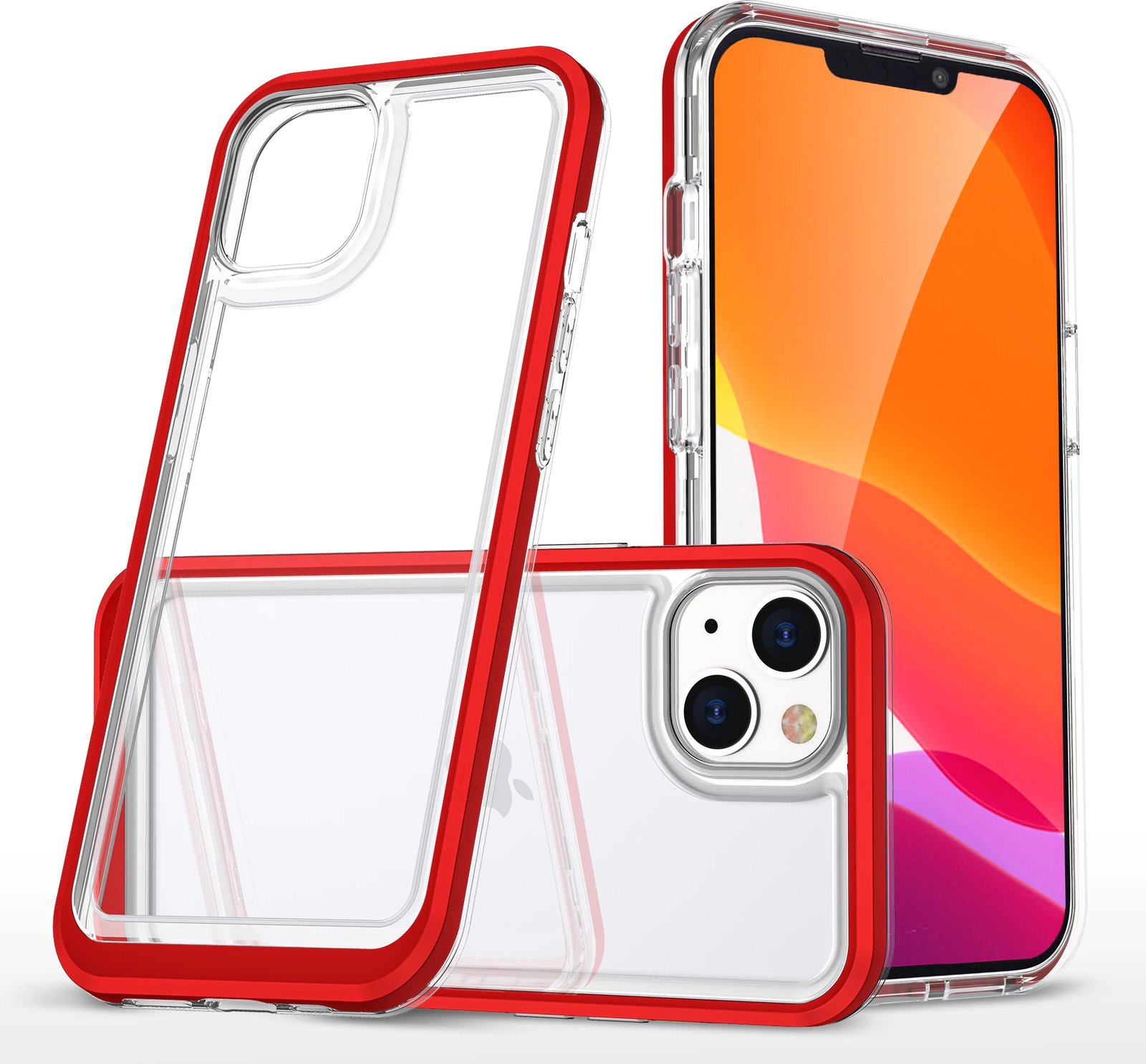 Mbështjellës Hurtel Hybrid Armor Clear 3in1 për iPhone 13 mini, Transparent me kornizë të kuqe