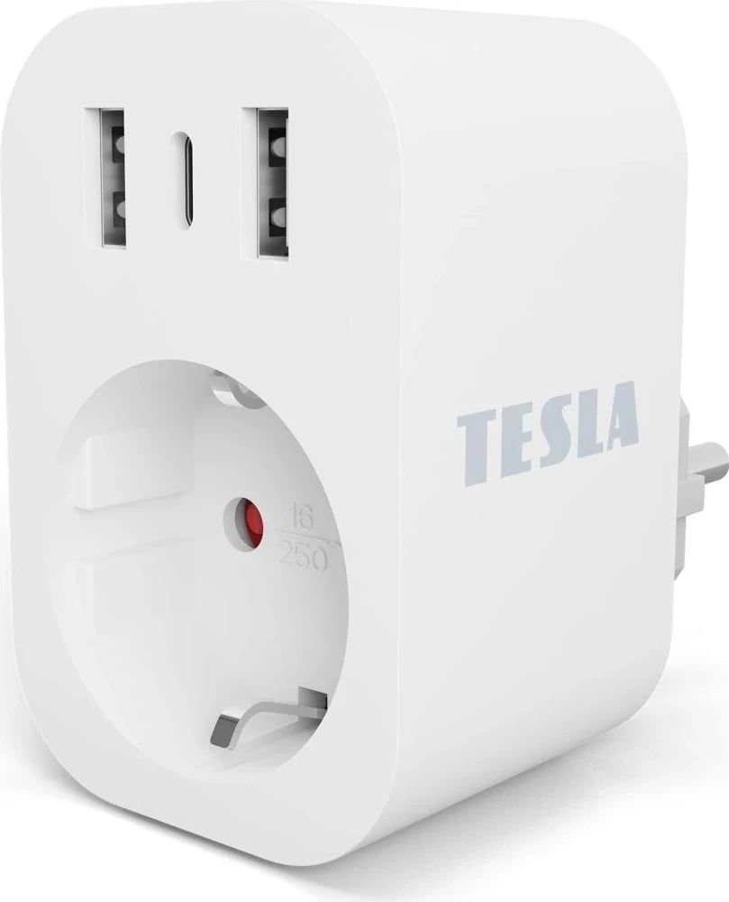 Priza inteligjente Tesla TSL-SPL-SP300-3USB, me 3 USB, e bardhë