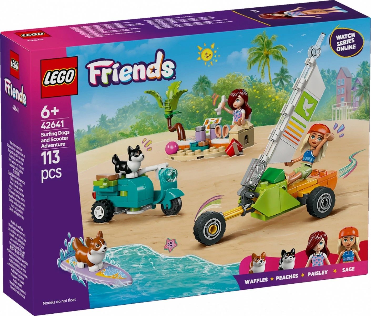 Set LEGO Friends 42641 Surfing Dogs and Scooter Adventure, 113 pjesë, plastikë