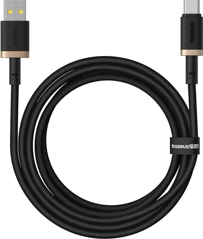 Kabllo Baseus Dura USB Type A në Type C, 60 W, 2 m, E zezë, Ari