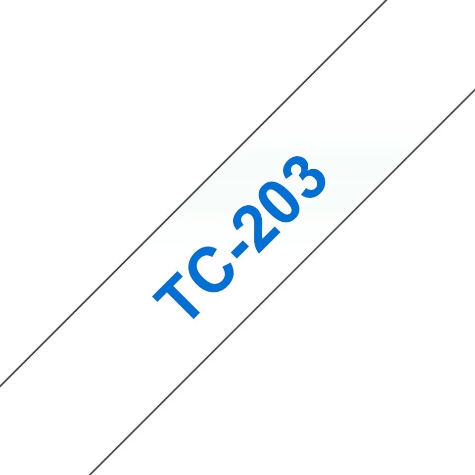 Kasetë etiketuese Brother TC-203, 12mm, e bardhë me shkrim të kaltër