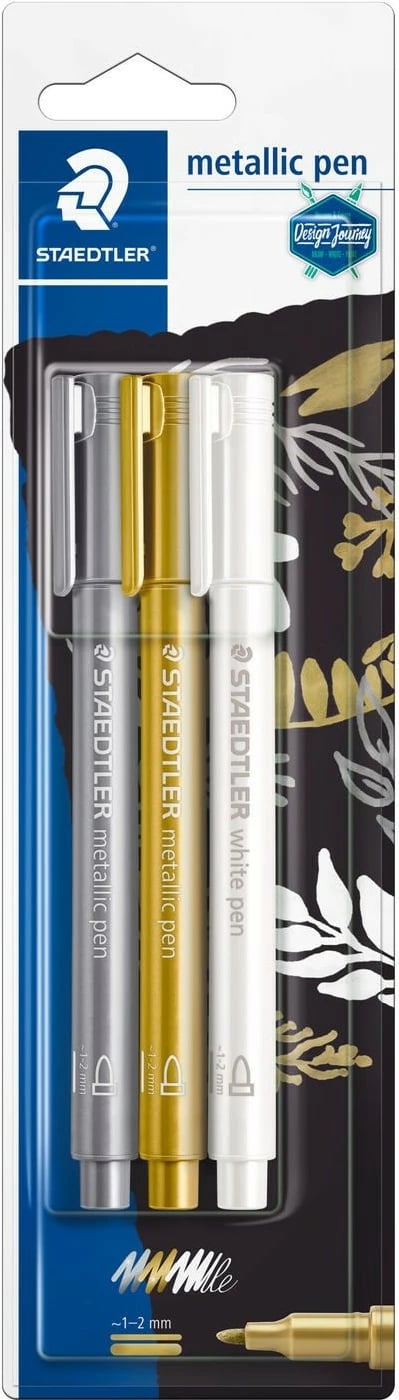 Set lapsa metalik Staedtler 8323-S BK3, argjend, ar, bardhë