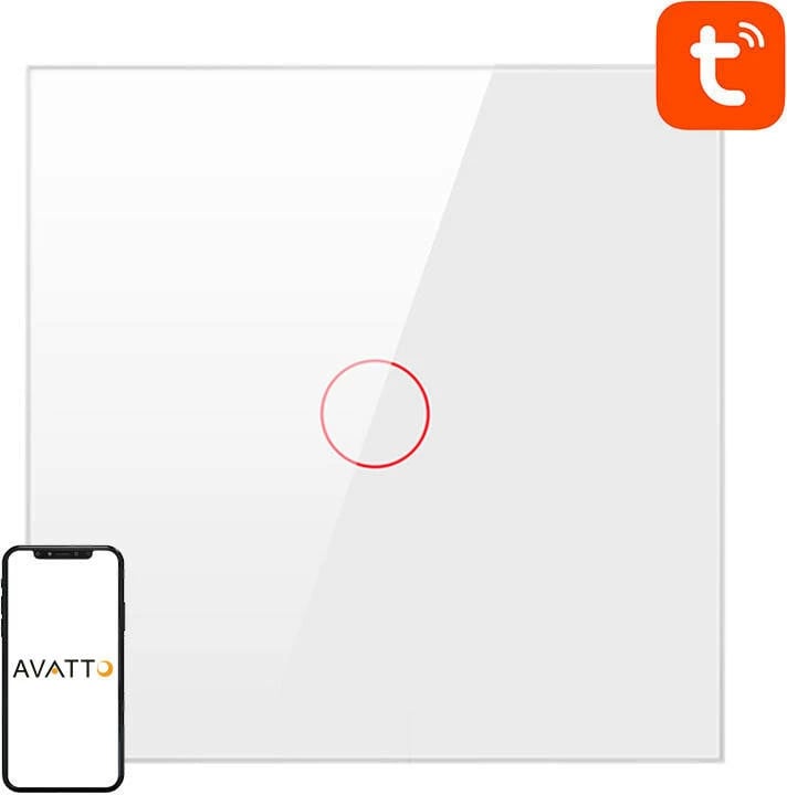 Switch i mençur për drita Avatto TS02-EU-W1, 1 buton, WiFi, i bardhë