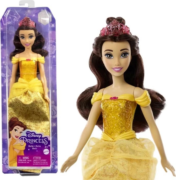 Kukull Disney Princess Belle Mattel HLW11, fustan i verdhë, me aksesorë