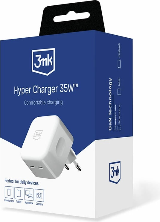 Karikues muri 3mk Hyper Charger 35W, 2x USB-C, i bardhë