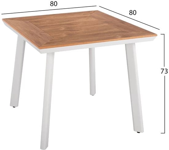 Set 3 pjesë me sipërfaqe tavoline 80x80x73 & karrige alumini ngjyrë bardhë FH10539.01