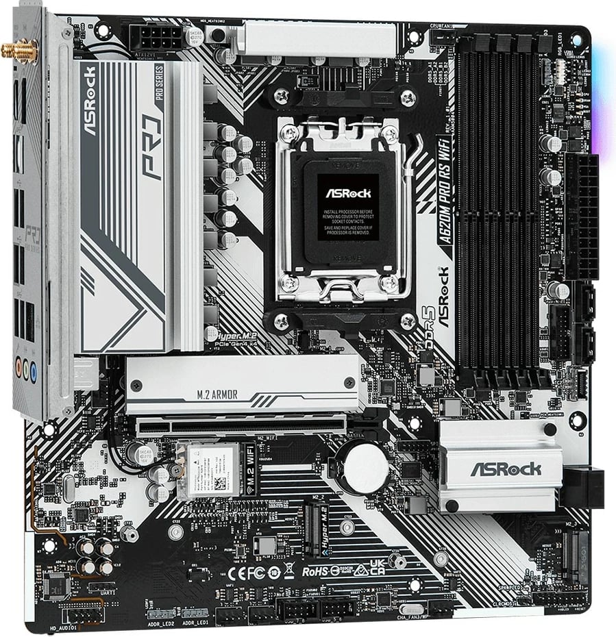 Pllakë amë ASRock A620M Pro RS WiFi, Socket AM5, DDR5, micro ATX, e zezë