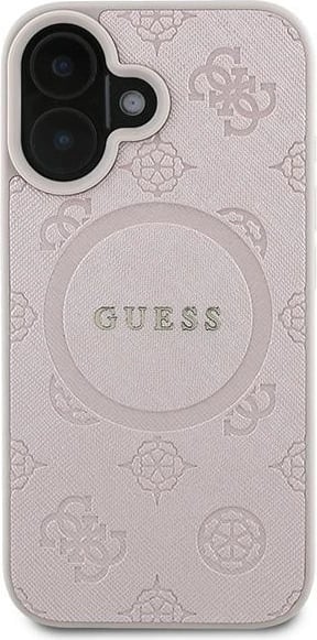 Mbështjellës Guess Saffiano Peony Classic Logo MagSafe për iPhone 16 Plus, Rozë