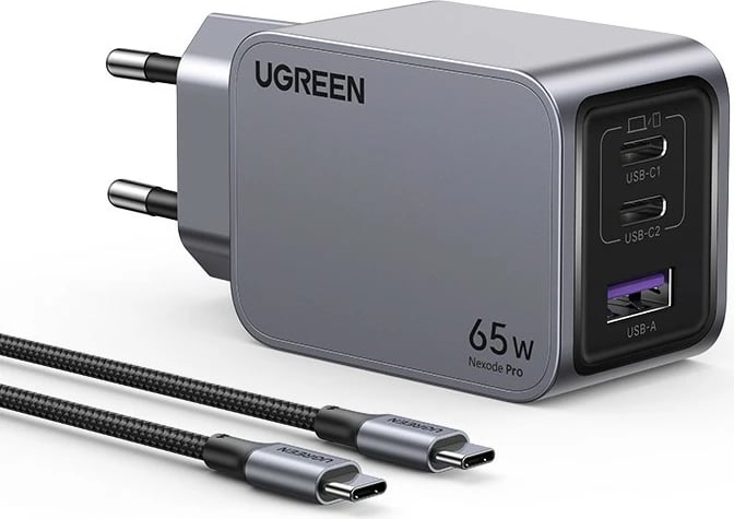 Karikues universal Ugreen 25871, 65W, 2x USB Type-C, 1x USB, gri