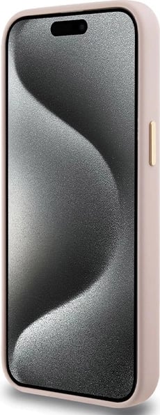 Mbështjellës Guess Silicone Script Metal Logo & Frame për iPhone 15 Pro, Rozë