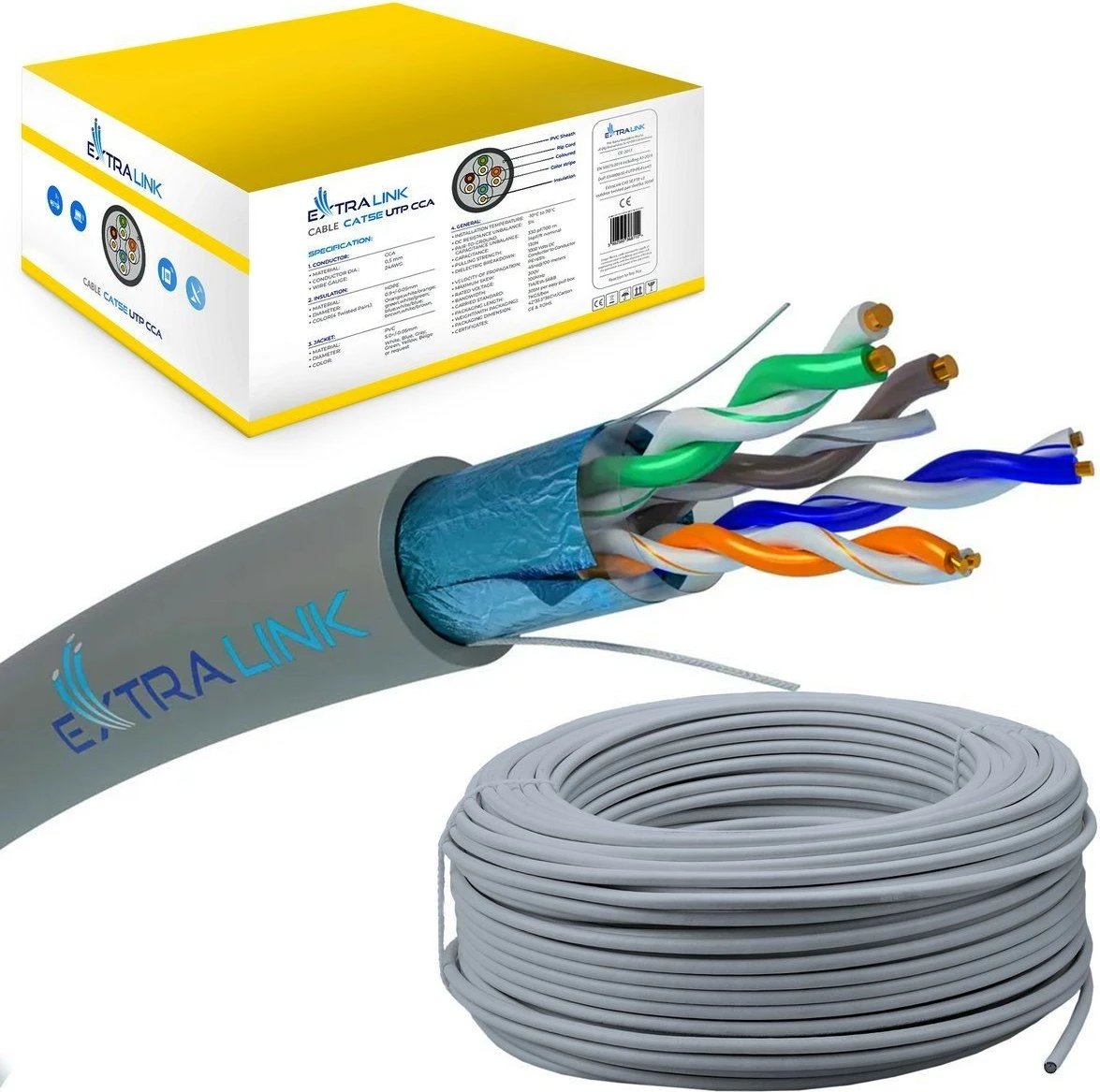 Kabllo rrjeti Extralink CAT5E F/UTP, 305m, Gri