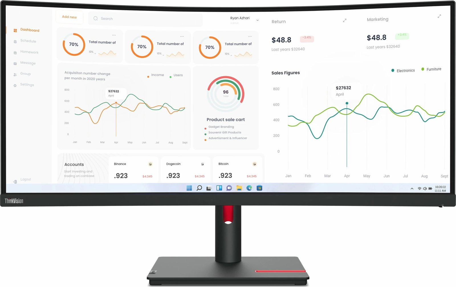Monitor Lenovo ThinkVision T34w-30, 34", 3440 x 1440, LED, 6 ms, Raven Black