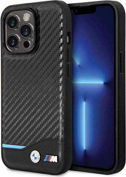 Mbështjellës BMW Leather Carbon për iPhone 13 Pro / 13 6.1", i zi, hardcase
