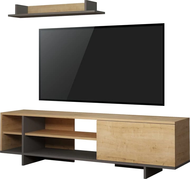 Njësi TV Saloon, ngjyrë gri e errët-lisi, 160x35.5x44cm